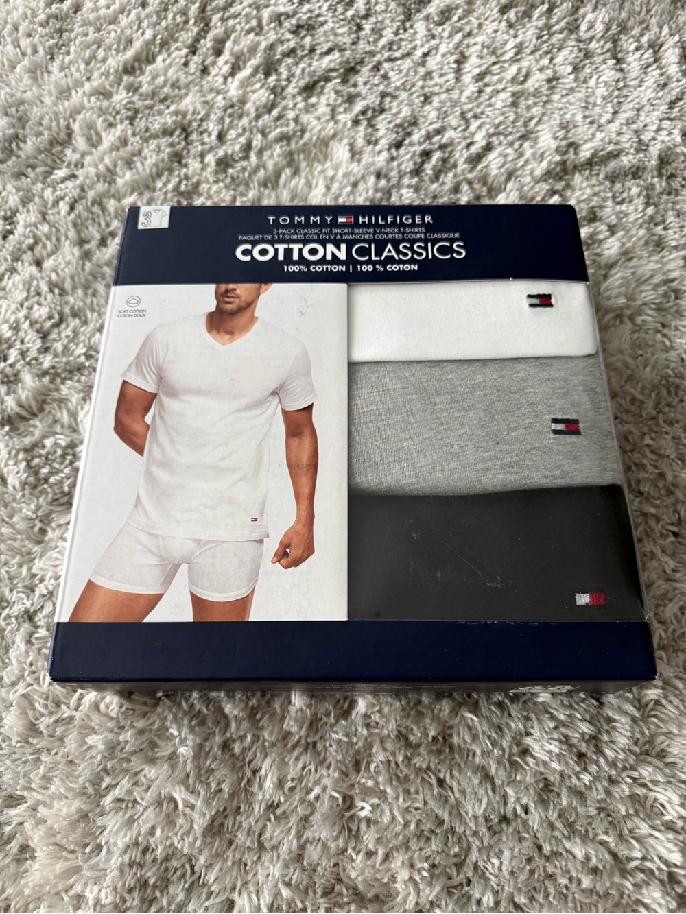 Tommy Hilfiger 3-Pack V-Neck Undershirts - White, Gray & Black